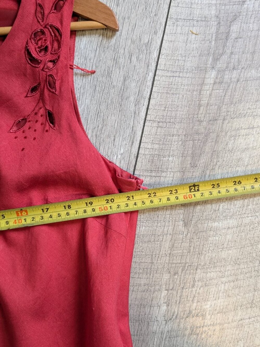 Adrianna Papell Y2K Linen Blend Maxi Dress Red 14 Cutwork Floral Romantic EUC ❤️ - Picture 12 of 13
